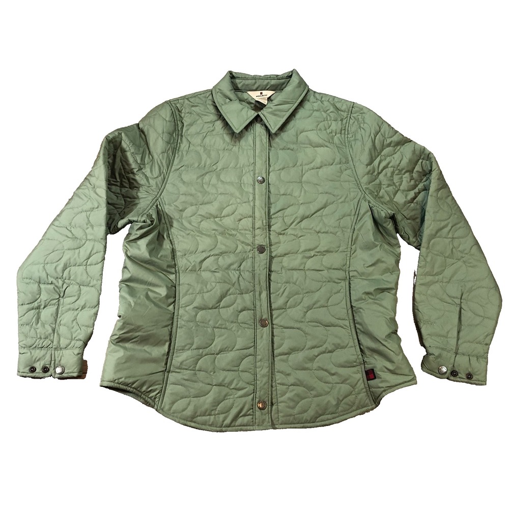 Woolrich Sage Green Button Down Quilted Barn Chore Coat Jacket Womens M READ